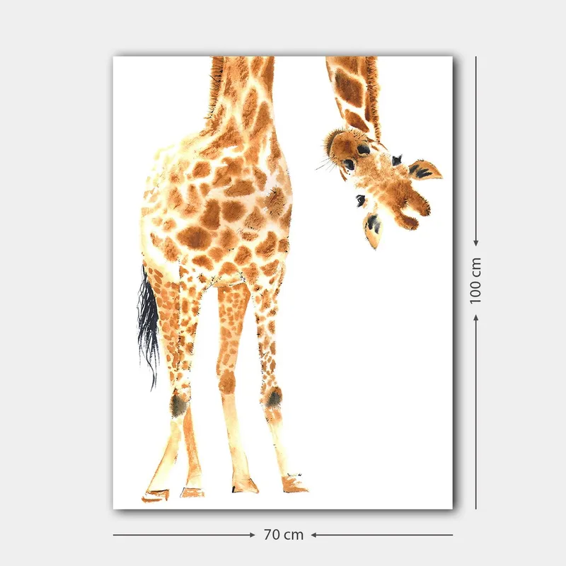 Lerretsbilde 70x100 cm - Sjiraff med karakteristiske flekker som strekker seg mot betrakteren - Oransje / Brun / Svart - Innredning - Bilder & kunst - Lerretsbilder