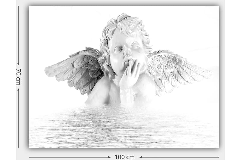 Lerretsbilde 70x100 cm - Skulptur av en engel med vinger som sitter i en tankefull positur - Hvit / Grå - Innredning - Bilder & kunst - Lerretsbilder