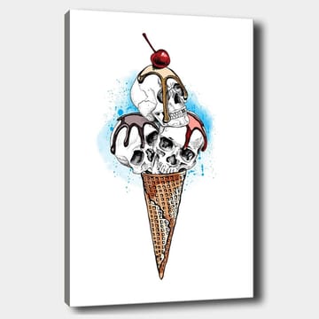 Lerretsbilde 70x100 cm - Skulptur av en iskrem med hodeskaller toppet med et kirsebær - Hvit / Brun / Rød - Innredning - Bilder & kunst - Lerretsbilder