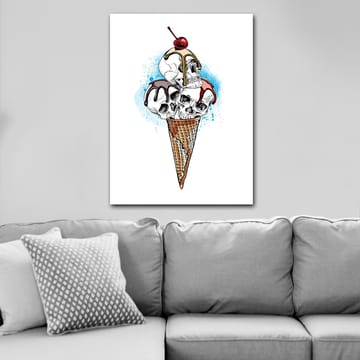 Lerretsbilde 70x100 cm - Skulptur av en iskrem med hodeskaller toppet med et kirsebær - Hvit / Brun / Rød - Innredning - Bilder & kunst - Lerretsbilder