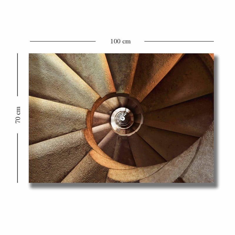 Lerretsbilde 70x100 cm - Spiraltrapp som fører nedover med et harmonisk og geometrisk design - Beige / Brun / Grå - Innredning - Bilder & kunst - Lerretsbilder