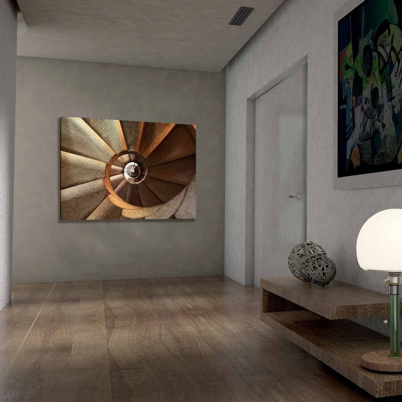 Lerretsbilde 70x100 cm - Spiraltrapp som fører nedover med et harmonisk og geometrisk design - Beige / Brun / Grå - Innredning - Bilder & kunst - Lerretsbilder