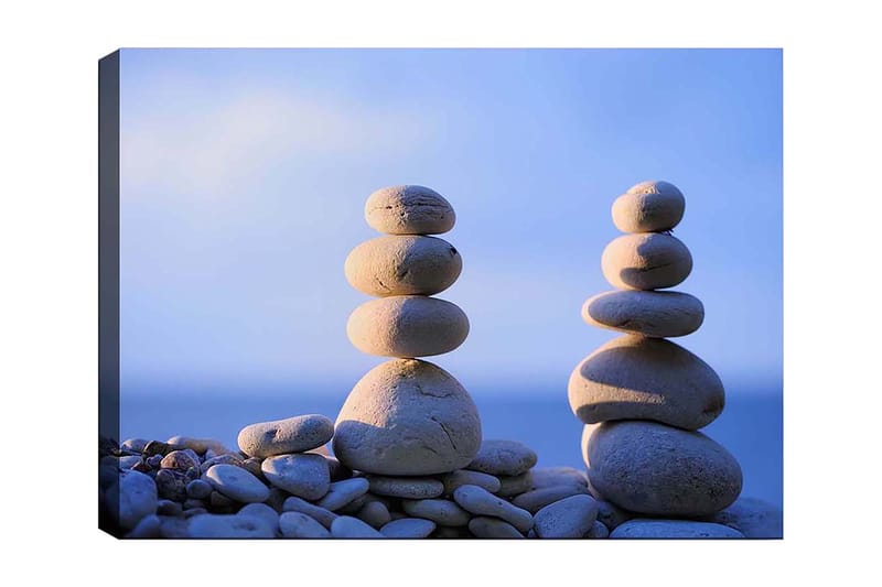 Lerretsbilde 70x100 cm - Stabile steiner i harmonisk balanse, Lys grå / Beige / Blå