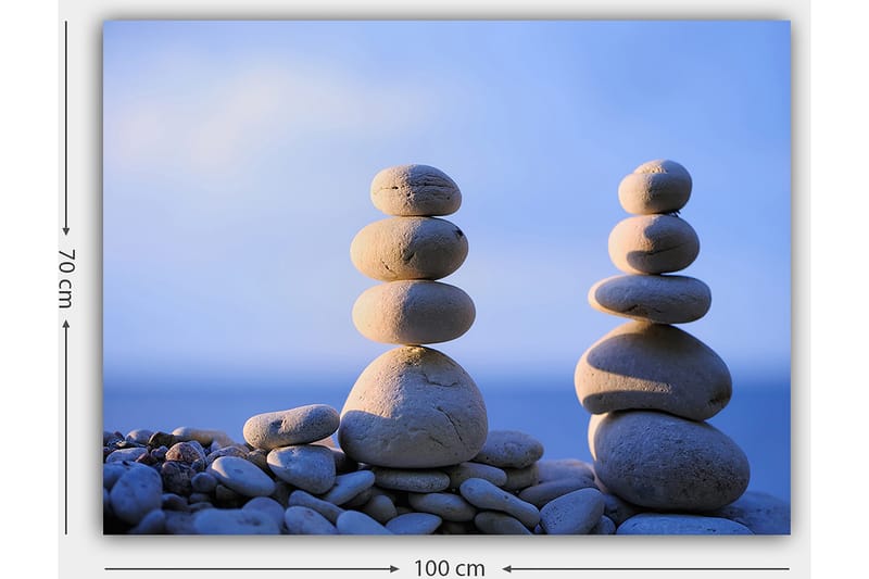 Lerretsbilde 70x100 cm - Stabile steiner i harmonisk balanse - Lys grå / Beige / Blå - Innredning - Bilder & kunst - Lerretsbilder