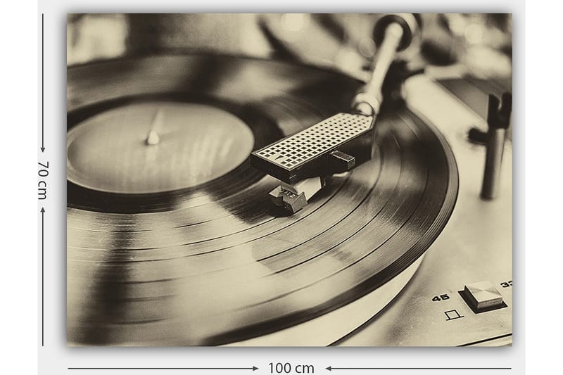 Lerretsbilde 70x100 cm - Stilig bilde av en platespiller med en spinnende vinylplate - Svart / Grå - Innredning - Bilder & kunst - Lerretsbilder