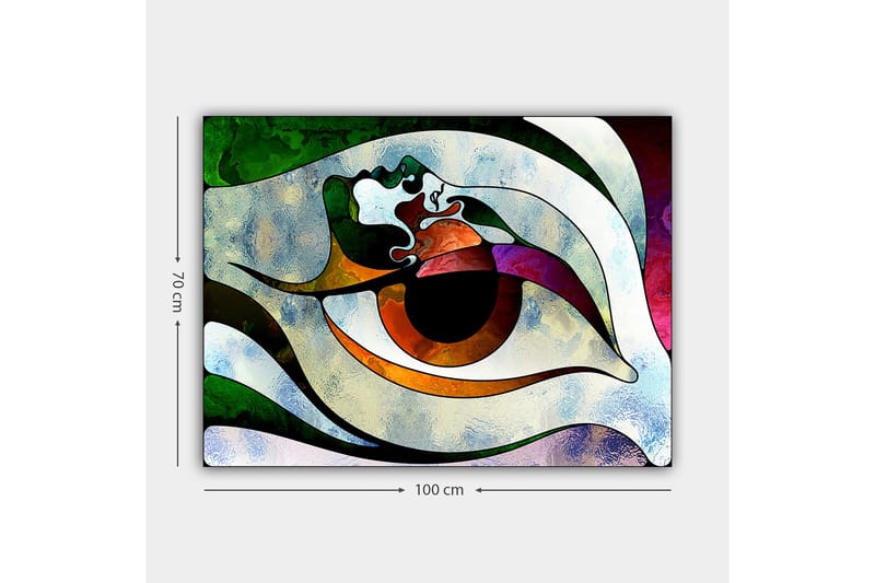 Lerretsbilde 70x100 cm - Stilisert øyeform med fargerike elementer som skaper en hypnotisk effekt - Grønn / Brun / Hvit - Innredning - Bilder & kunst - Lerretsbilder