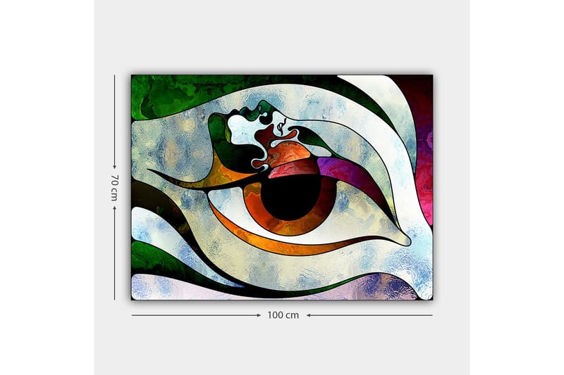 Lerretsbilde 70x100 cm - Stilisert øyeform med fargerike elementer som skaper en hypnotisk effekt - Grønn / Brun / Hvit - Innredning - Bilder & kunst - Lerretsbilder