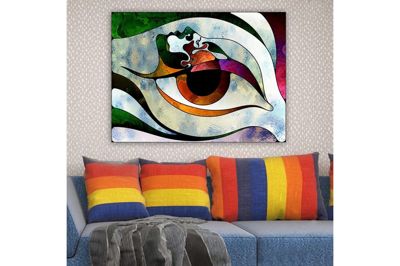 Lerretsbilde 70x100 cm - Stilisert øyeform med fargerike elementer som skaper en hypnotisk effekt - Grønn / Brun / Hvit - Innredning - Bilder & kunst - Lerretsbilder