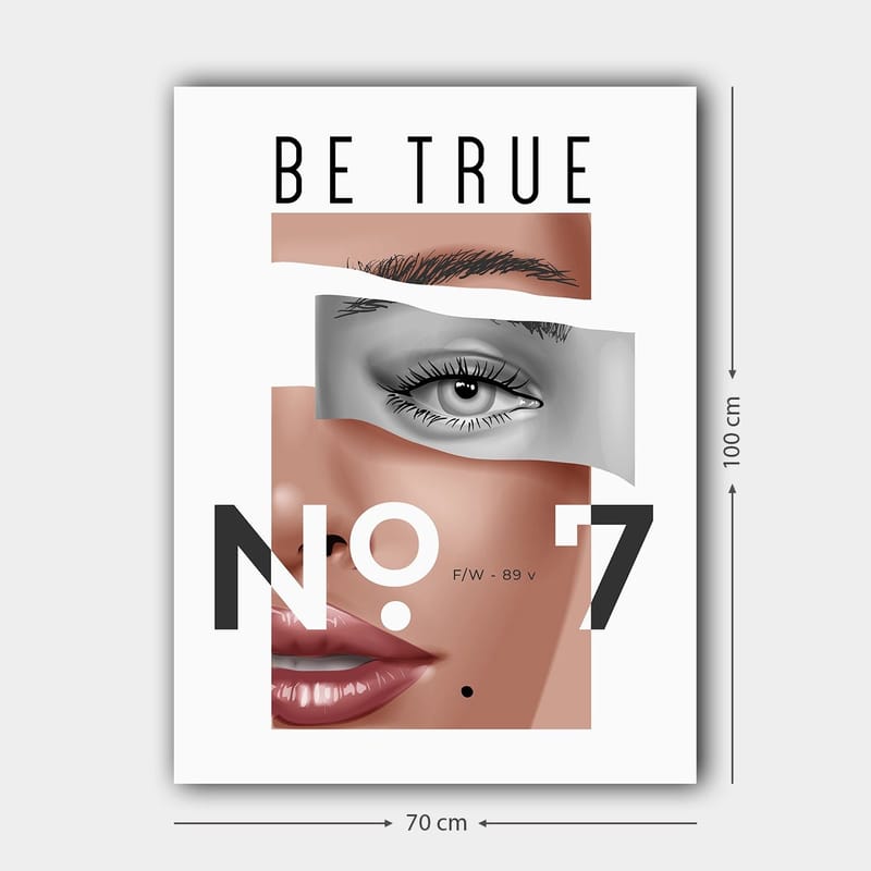 Lerretsbilde 70x100 cm - Stilisert ansiktsportrett med fokus på øyne og lepper - Beige / Grå / Svart - Innredning - Bilder & kunst - Lerretsbilder