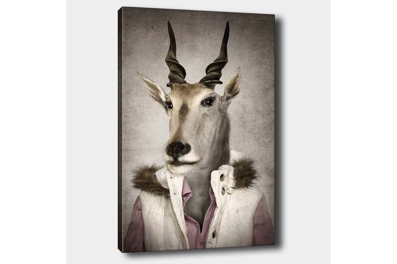 Lerretsbilde 70x100 cm - Stilisert bilde av en antilope kledd i en moderne jakke med krage - Beige / Hvit / Grå - Innredning - Bilder & kunst - Lerretsbilder