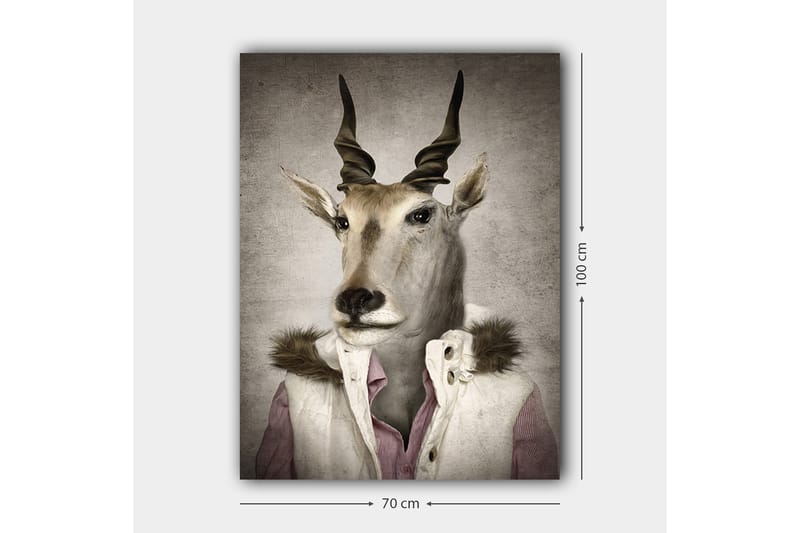Lerretsbilde 70x100 cm - Stilisert bilde av en antilope kledd i en moderne jakke med krage - Beige / Hvit / Grå - Innredning - Bilder & kunst - Lerretsbilder