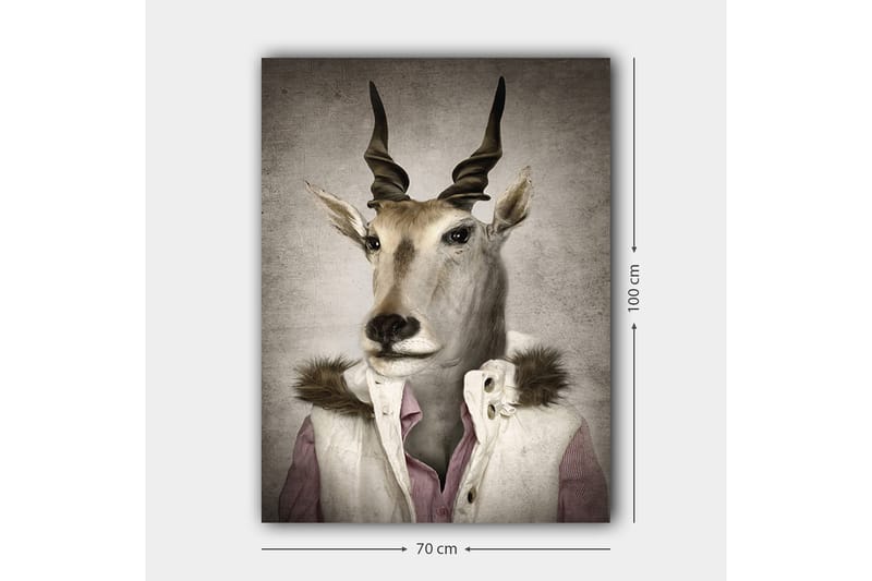 Lerretsbilde 70x100 cm - Stilisert bilde av en antilope kledd i en moderne jakke med krage - Beige / Hvit / Grå - Innredning - Bilder & kunst - Lerretsbilder