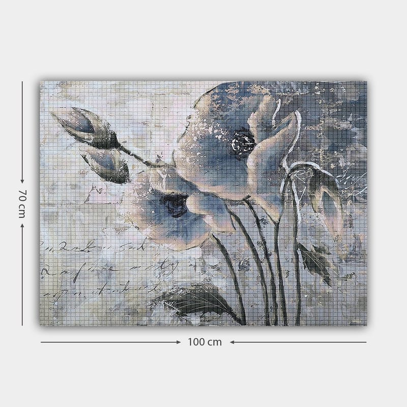 Lerretsbilde 70x100 cm - Stilisert blomst i dempede blå og grå toner - Blå / Grå - Innredning - Bilder & kunst - Lerretsbilder