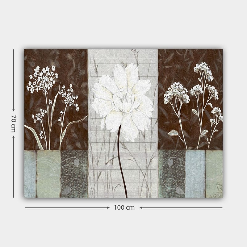Lerretsbilde 70x100 cm - Stilisert blomst i hvitt omgitt av brune og grå nyanser - Hvit / Brun / Grå - Innredning - Bilder & kunst - Lerretsbilder