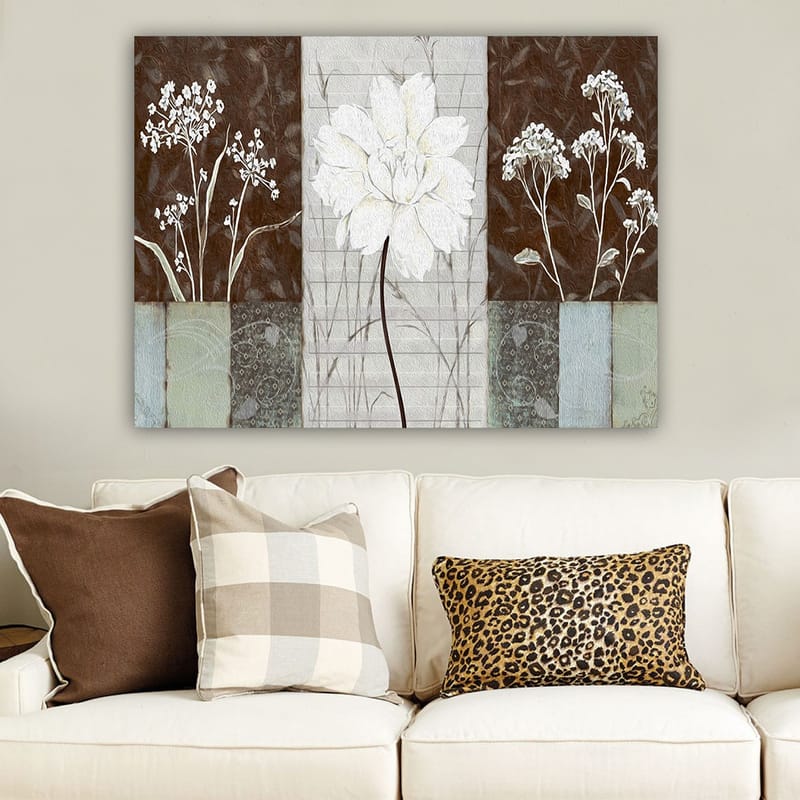 Lerretsbilde 70x100 cm - Stilisert blomst i hvitt omgitt av brune og grå nyanser - Hvit / Brun / Grå - Innredning - Bilder & kunst - Lerretsbilder