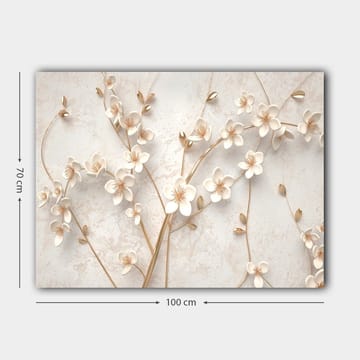 Lerretsbilde 70x100 cm - Stilisert blomsterdesign med hvite blomster og gulldetaljer - Hvit / Gull - Innredning - Bilder & kunst - Lerretsbilder