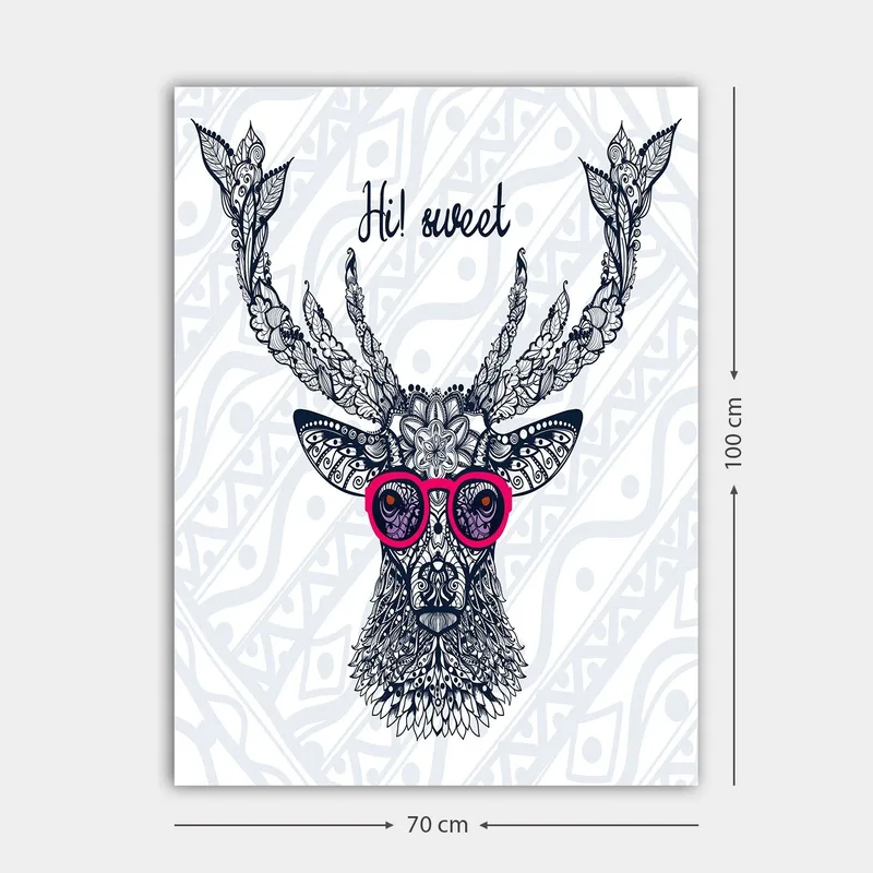 Lerretsbilde 70x100 cm - Stilisert elg med briller og dekorative detaljer - Mørk blå / Rosa - Innredning - Bilder & kunst - Lerretsbilder