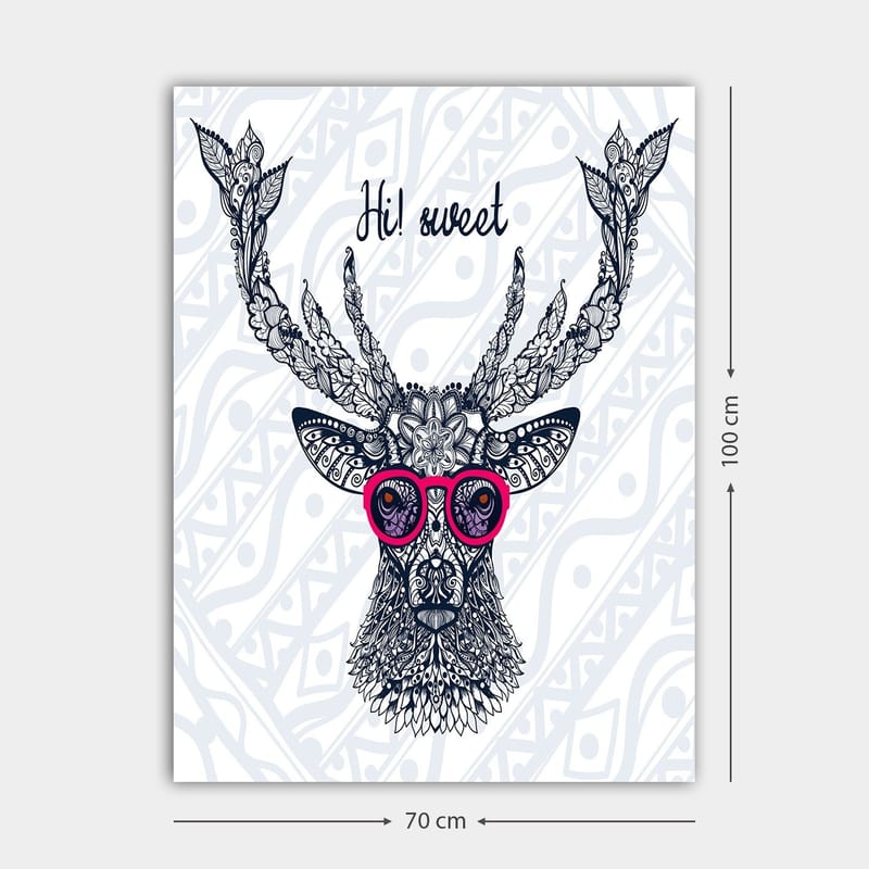 Lerretsbilde 70x100 cm - Stilisert elg med briller og dekorative detaljer - Mørk blå / Rosa - Innredning - Bilder & kunst - Lerretsbilder