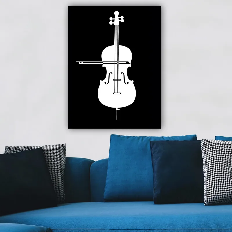 Lerretsbilde 70x100 cm - Stilisert hvit fiolin mot svart bakgrunn - Hvit / Svart - Innredning - Bilder & kunst - Lerretsbilder