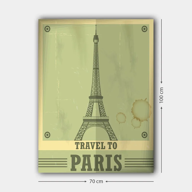 Lerretsbilde 70x100 cm - Stilisert illustrasjon av Eiffeltårnet med et vintage-preg - Grønn / Beige - Innredning - Bilder & kunst - Lerretsbilder