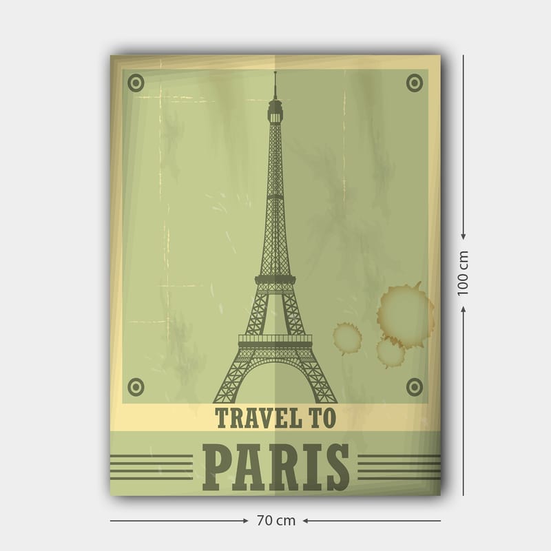 Lerretsbilde 70x100 cm - Stilisert illustrasjon av Eiffeltårnet med et vintage-preg - Grønn / Beige - Innredning - Bilder & kunst - Lerretsbilder