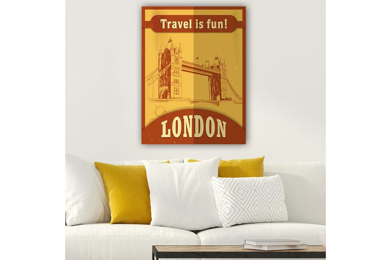 Lerretsbilde 70x100 cm - Stilisert illustrasjon av Tower Bridge i London med et retro-preg - Gull / Brun - Innredning - Bilder & kunst - Lerretsbilder