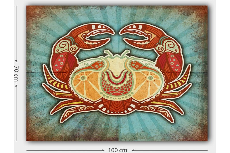 Lerretsbilde 70x100 cm - Stilisert krabbe med fargerike detaljer - Rød / Oransje / Turkis - Innredning - Bilder & kunst - Lerretsbilder