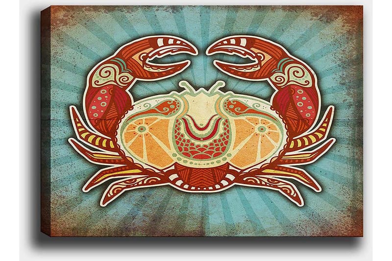 Lerretsbilde 70x100 cm - Stilisert krabbe med fargerike detaljer - Rød / Oransje / Turkis - Innredning - Bilder & kunst - Lerretsbilder