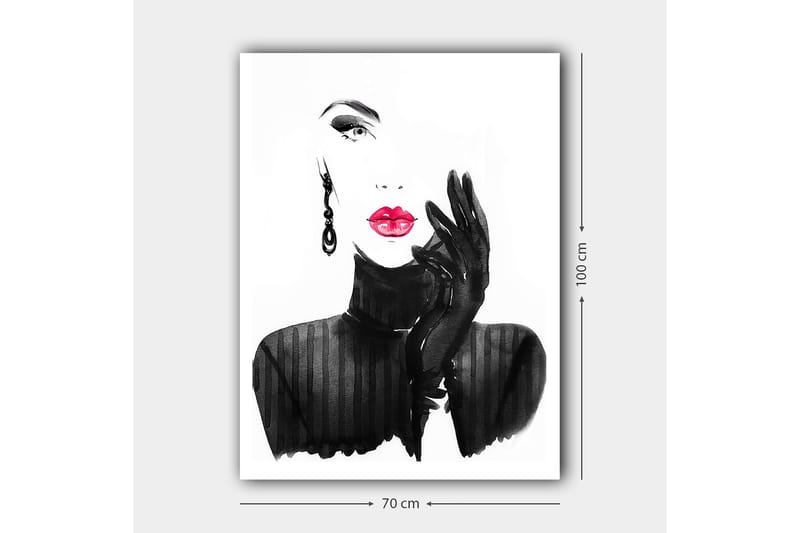 Lerretsbilde 70x100 cm - Stilisert kvinne med rød leppestift og svarte hansker - Svart / Rød - Innredning - Bilder & kunst - Lerretsbilder