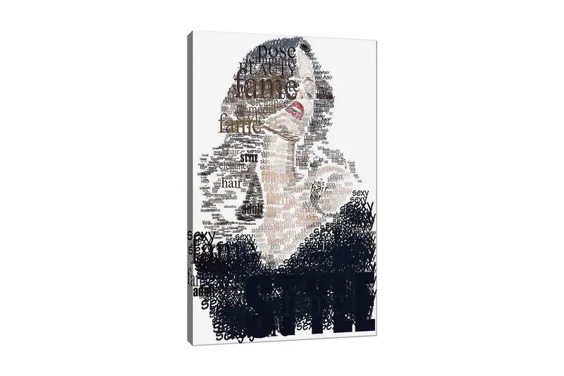 Lerretsbilde 70x100 cm - Stilisert kvinne med tekst som vektlegger skjønnhet og selvtillit, Svart / Brun / Hvit