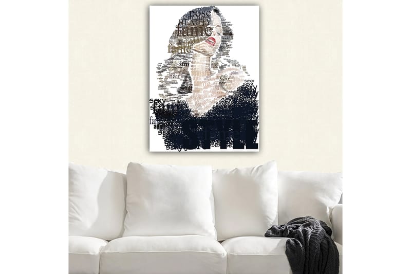 Lerretsbilde 70x100 cm - Stilisert kvinne med tekst som vektlegger skjønnhet og selvtillit - Svart / Brun / Hvit - Innredning - Bilder & kunst - Lerretsbilder