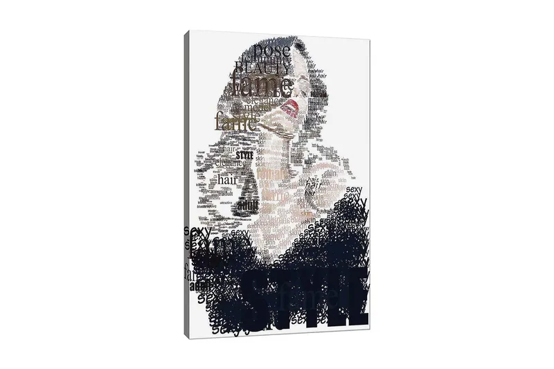 Lerretsbilde 70x100 cm - Stilisert kvinne med tekst som vektlegger skjønnhet og selvtillit, Svart / Brun / Hvit