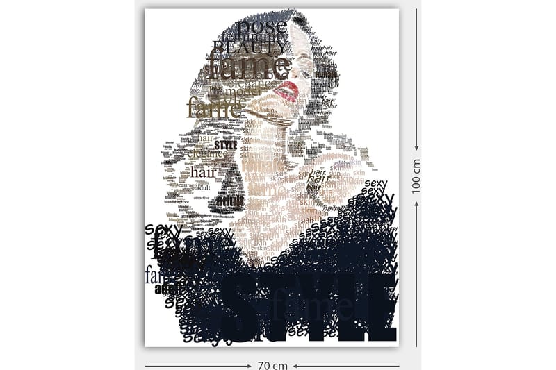 Lerretsbilde 70x100 cm - Stilisert kvinne med tekst som vektlegger skjønnhet og selvtillit - Svart / Brun / Hvit - Innredning - Bilder & kunst - Lerretsbilder