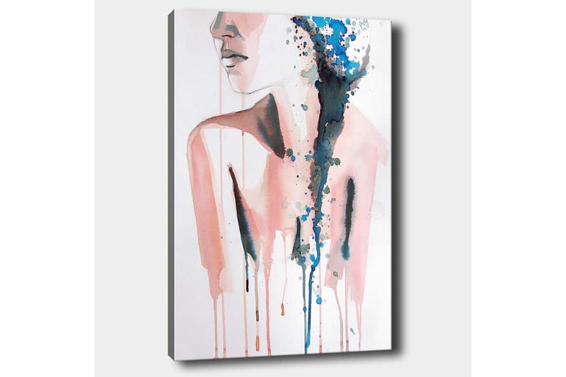 Lerretsbilde 70x100 cm - Stilisert kvinnesilhuett med fargede dråper som strømmer nedover - Rosa / Blå / Svart - Innredning - Bilder & kunst - Lerretsbilder