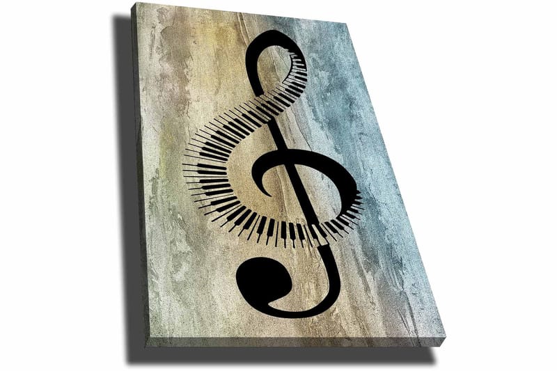 Lerretsbilde 70x100 cm - Stilisert musikalsk notesymbol med klaviaturdetaljer på en abstrakt bakgrunn - Svart / Grå / Beige - Innredning - Bilder & kunst - Lerretsbilder