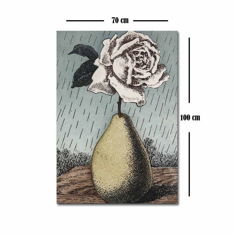 Lerretsbilde 70x100 cm - Stilisert rose i en vase formet som en pære, omgitt av regndråper - Grønn / Rosa / Blå - Innredning - Bilder & kunst - Lerretsbilder