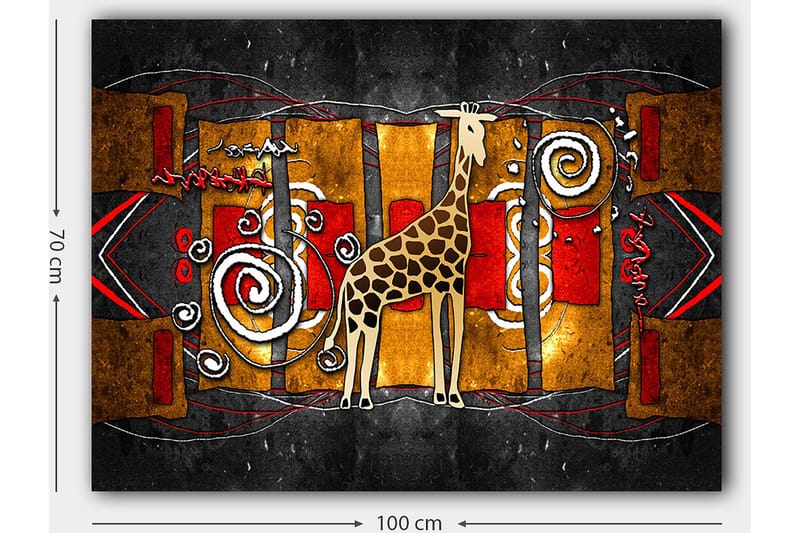 Lerretsbilde 70x100 cm - Stilisert sjiraff i en fargerik abstrakt komposisjon - Brun / Rød / Gull - Innredning - Bilder & kunst - Lerretsbilder