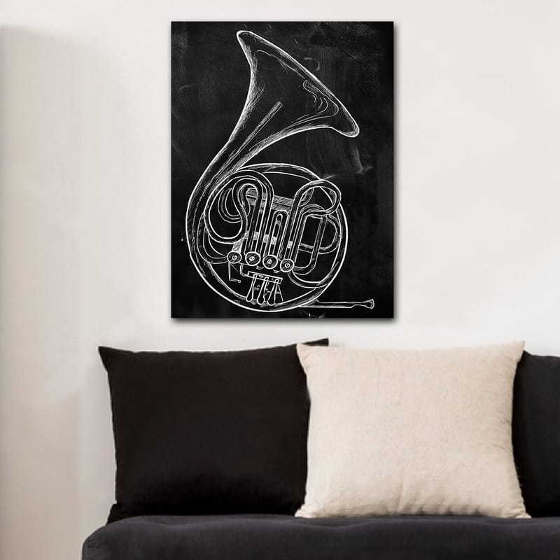 Lerretsbilde 70x100 cm - Stilisert tegning av et valthorn - Hvit / Svart - Innredning - Bilder & kunst - Lerretsbilder