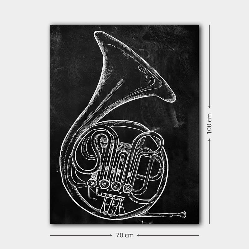 Lerretsbilde 70x100 cm - Stilisert tegning av et valthorn - Hvit / Svart - Innredning - Bilder & kunst - Lerretsbilder