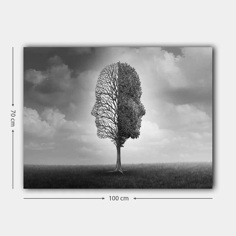 Lerretsbilde 70x100 cm - Stilisert trestruktur som danner en ansiktsprofil i svart-hvitt - Svart / Hvit / Grå - Innredning - Bilder & kunst - Lerretsbilder