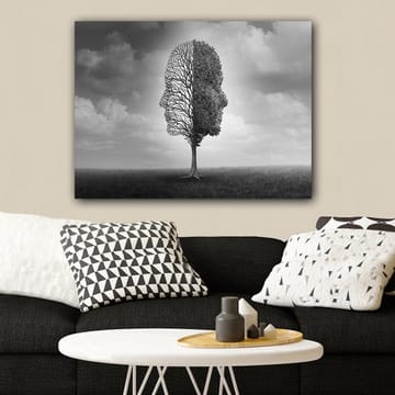 Lerretsbilde 70x100 cm - Stilisert trestruktur som danner en ansiktsprofil i svart-hvitt - Svart / Hvit / Grå - Innredning - Bilder & kunst - Lerretsbilder