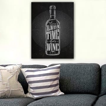 Lerretsbilde 70x100 cm - Stilisert vinflaske med teksten There's always time for wine i et moderne design - Svart / Hvit - Innredning - Bilder & kunst - Lerretsbilder