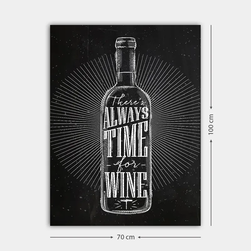 Lerretsbilde 70x100 cm - Stilisert vinflaske med teksten There's always time for wine i et moderne design - Svart / Hvit - Innredning - Bilder & kunst - Lerretsbilder