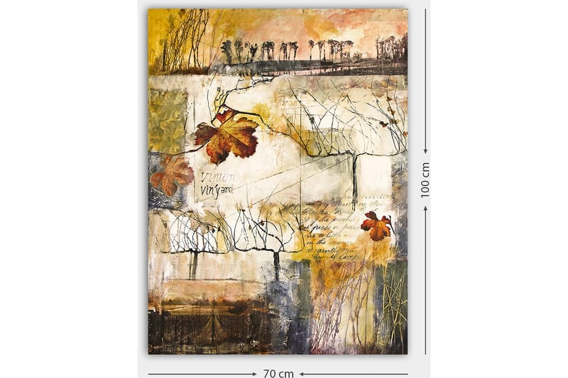 Lerretsbilde 70x100 cm - Stilisert vingård med høstblader og abstrakte linjer - Gull / Brun / Beige - Innredning - Bilder & kunst - Lerretsbilder