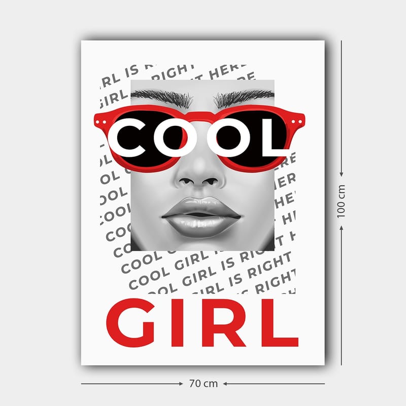 Lerretsbilde 70x100 cm - Stilisert portrett av en kvinne med kule solbriller - Rød / Svart / Grå - Innredning - Bilder & kunst - Lerretsbilder