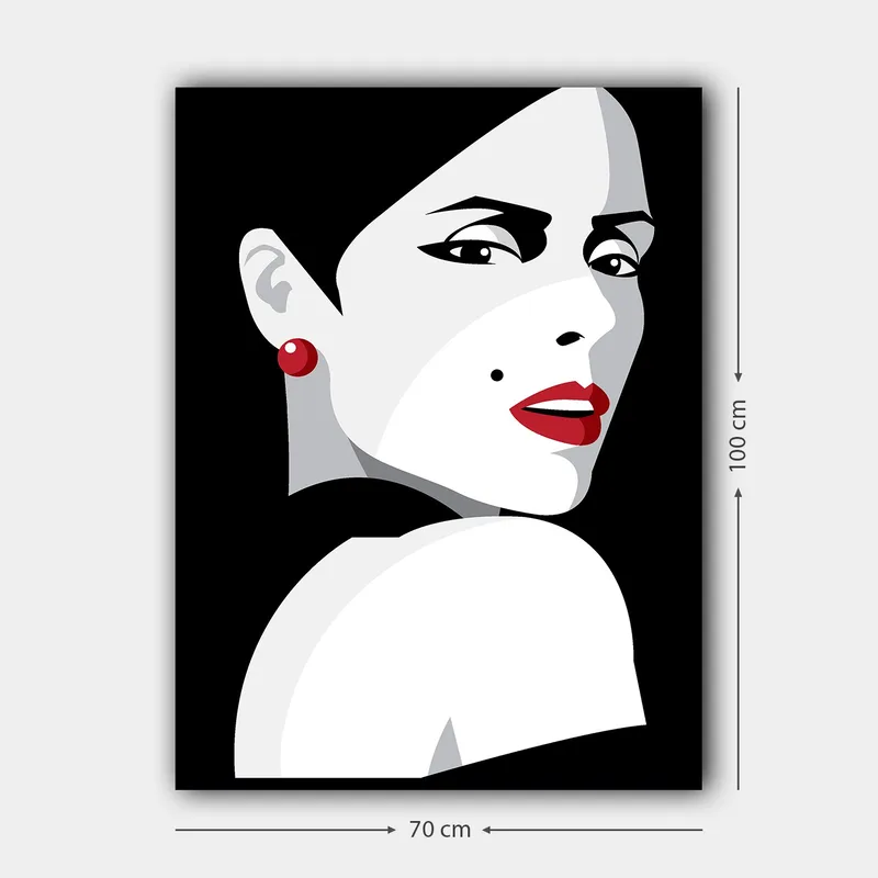 Lerretsbilde 70x100 cm - Stilisert portrett av en kvinne med et dramatisk utseende - Rød / Svart / Hvit - Innredning - Bilder & kunst - Lerretsbilder