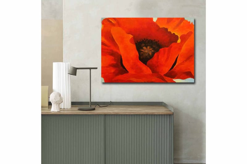 Lerretsbilde 70x100 cm - Stor, fargerik valmue med intense røde og oransje toner - Rød / Oransje - Innredning - Bilder & kunst - Lerretsbilder