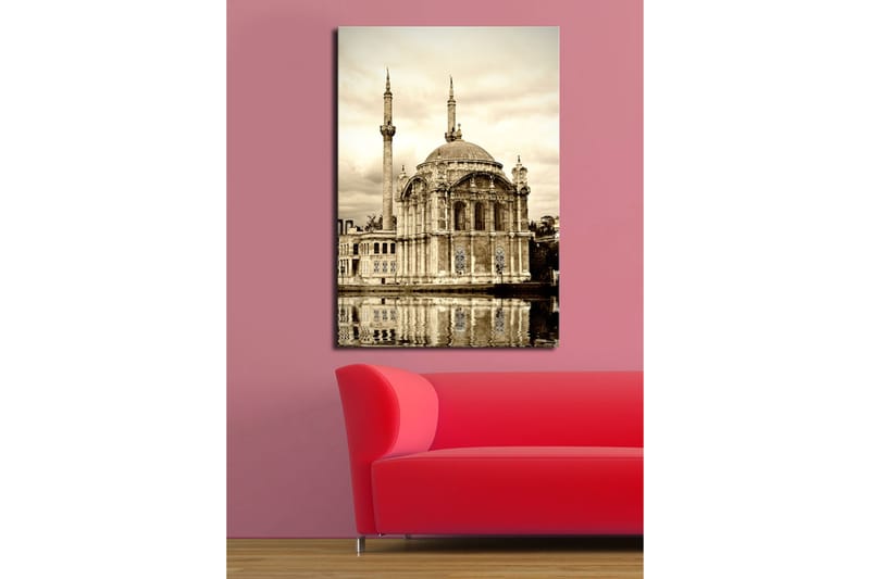 Lerretsbilde 70x100 cm - Storslått moské med kuppel og minareter speilet i vannet - Beige / Brun / Svart - Innredning - Bilder & kunst - Lerretsbilder