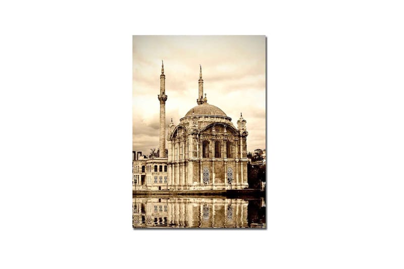 Lerretsbilde 70x100 cm - Storslått moské med kuppel og minareter speilet i vannet - Beige / Brun / Svart - Innredning - Bilder & kunst - Lerretsbilder