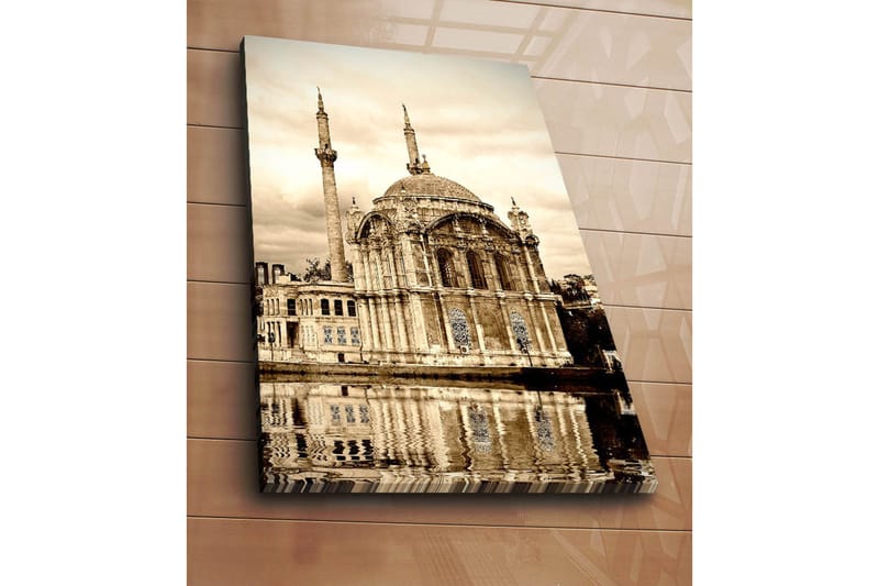 Lerretsbilde 70x100 cm - Storslått moské med kuppel og minareter speilet i vannet - Beige / Brun / Svart - Innredning - Bilder & kunst - Lerretsbilder